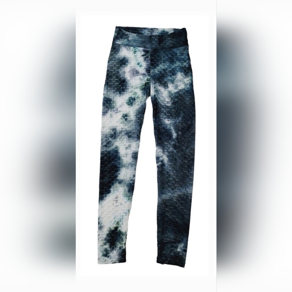 AQ-Sport Honeycomb Ruched Scrunch Butt Tie Dye Legging in Smoke Size 2X